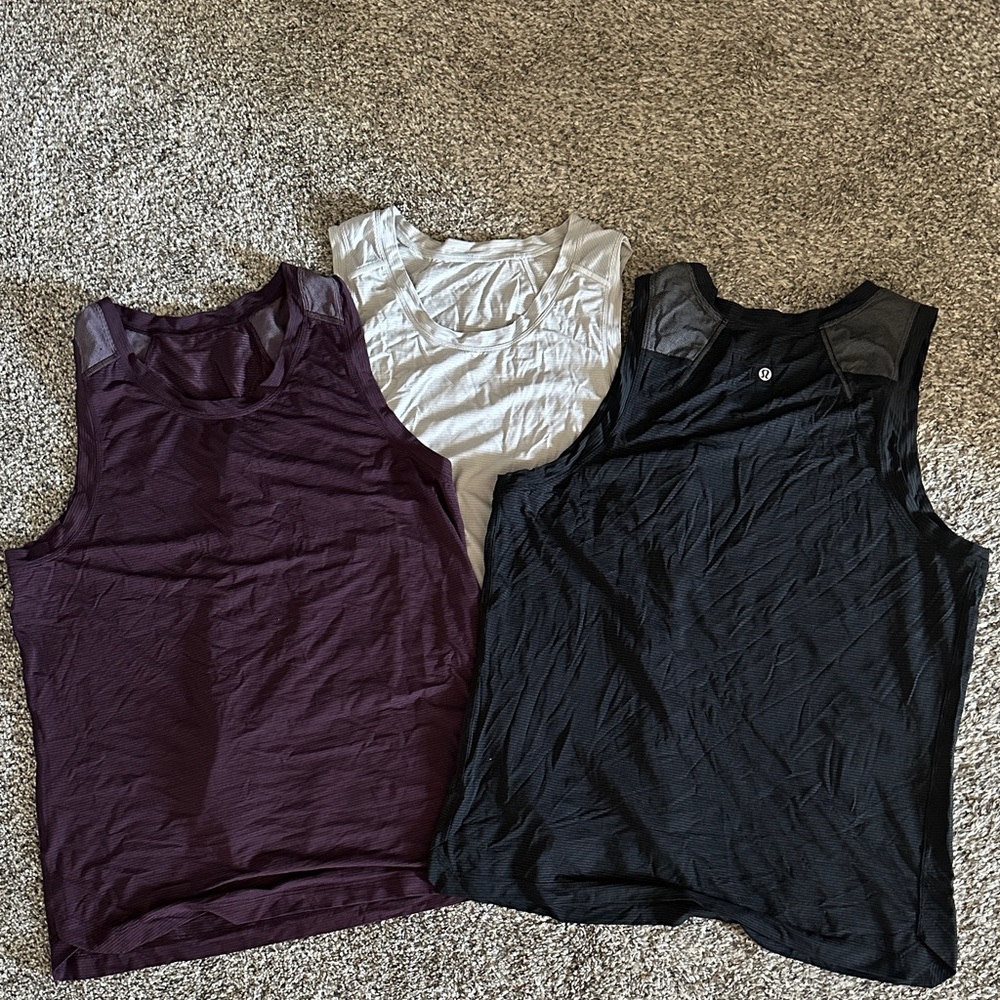 Mens Lululemon Silver Tank Tops - Black, White, and Purple